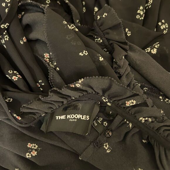 The Kooples Black Floral Midi Dress Size Large - Picture 9 of 9